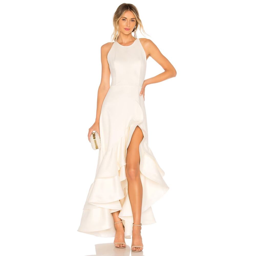 Bronx and Banco Paros Gown Silk Pearl Ruffle Party Formal Bridal Wedding XS - Picture 2 of 16